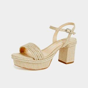 NEW Isa Tapia Prado Raffia Platform Sandals Sz 8.5 Designer Natural Jute